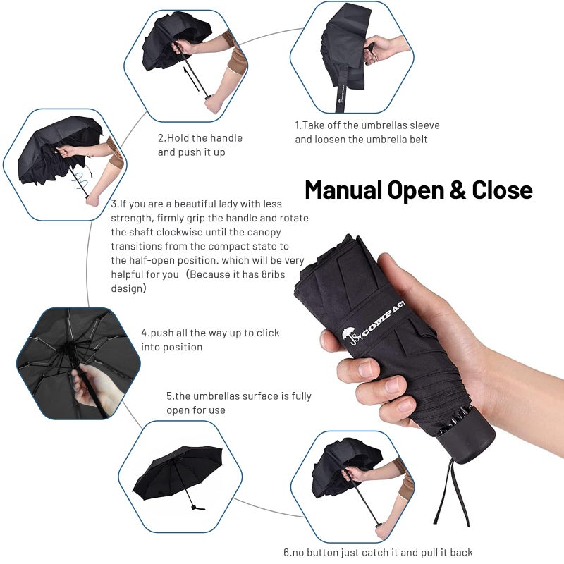 SY COMPACT Travel Umbrella - Lightweight Portable mini Compact Umbrellas (black) - Image 4
